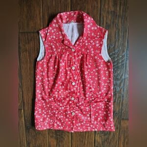 Vintage 80s sleeveless red floral buttondown shirt size M